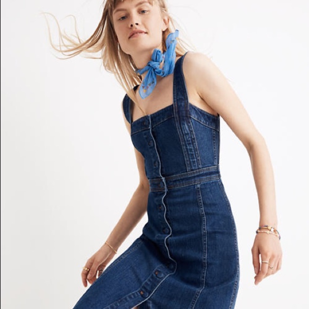 Madewell Denim Covered Button Midi Dress